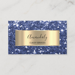 Gold Glitter QR Code Logo Beauty SPA Blue Navy B Business Card