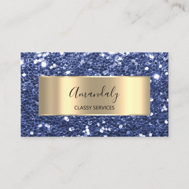 Gold  Glitter QR Code Logo Beauty SPA Blue Navy  B Business Card (Front)