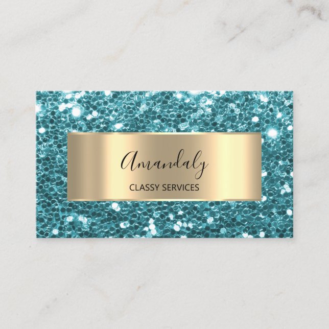 Gold  Glitter QR Code Logo Tiffanyies Blue Water B Business Card (Front)