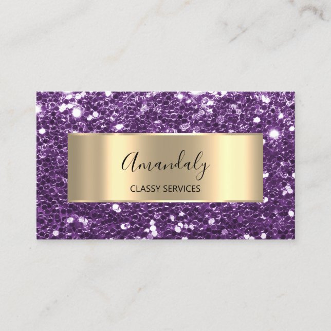 Gold  Glitter QR Code Logo Violet Purple Amethyst  Business Card (Front)