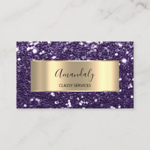 Gold  Glitter QR Code Logo Violet Purple Plum Busi Business Card