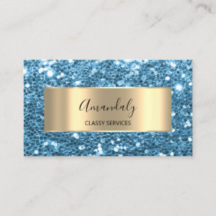Gold  Glitter QR Code Logo Water Celestial Blue    Business Card