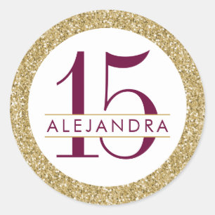 Gold Glitter Quince Años Favour Sticker Label