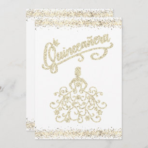 Gold Glitter Quinceañera 15 Crown Invitation