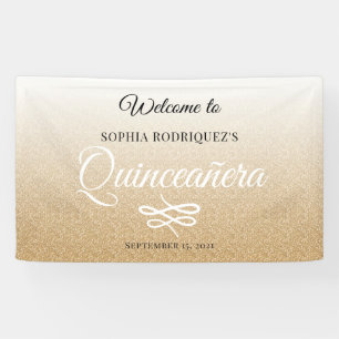 Gold Glitter Quinceañera 15th Birthday Welcome Banner