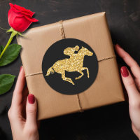 Gold Glitter Racehorse on Black Derby Party