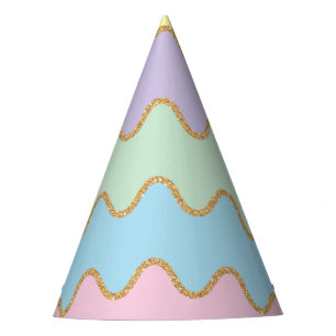 Gold Glitter Rainbow Wavy Pattern Party Hat