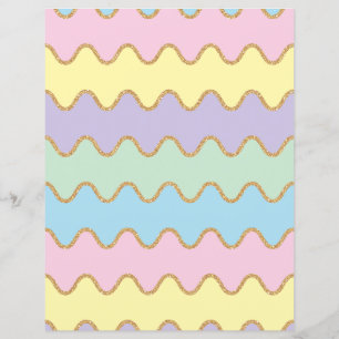 Gold Glitter Rainbow Wavy Pattern Scrapbook Paper