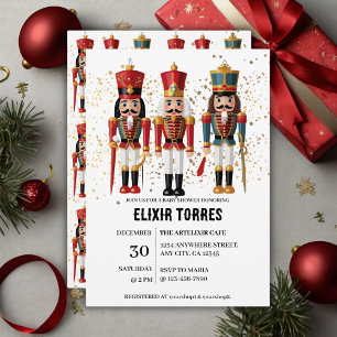 Gold Glitter Red & Blue Nutcracker Baby Shower Invitation