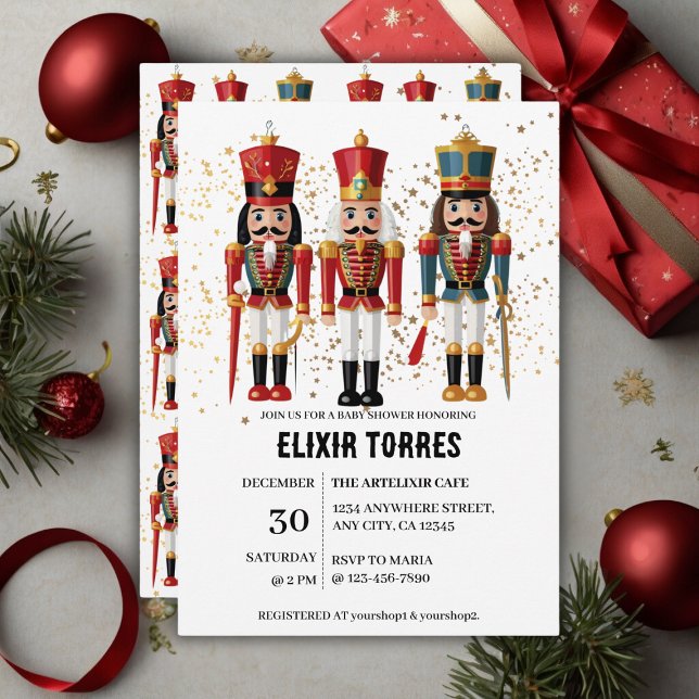 Gold Glitter Red & Blue Nutcracker Baby Shower Invitation (Creator Uploaded)