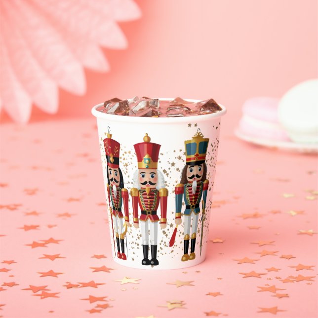 Gold Glitter Red & Blue Nutcracker Baby Shower Paper Cups (Insitu)