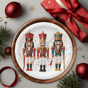 Gold Glitter Red & Blue Nutcracker Baby Shower Paper Plate