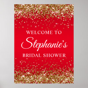 Gold Glitter Red Bridal Shower Welcome Poster