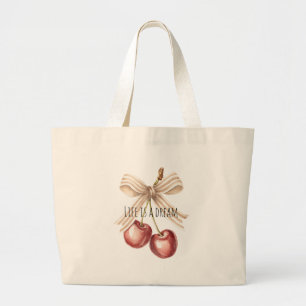 Gold Glitter Red Cherries Large Tote Bag