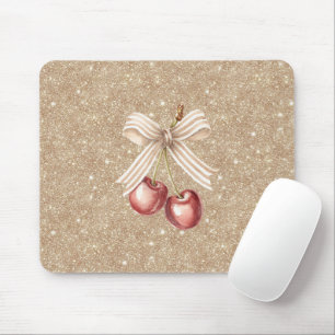 Gold Glitter Red Cherries Mouse Mat