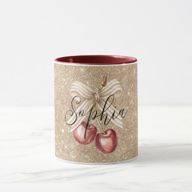 Gold Glitter Red Cherries Mug (Center)