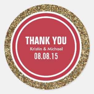 Gold Glitter Red Custom Thank You Label
