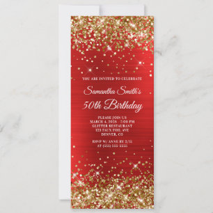 Gold Glitter Red Foil 50th Birthday Invitation