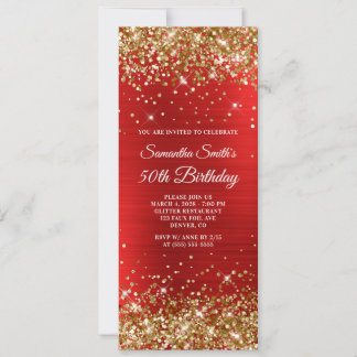 Gold Glitter Red Foil 50th Birthday Invitation