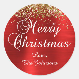 Gold Glitter Red Foil Merry Christmas Classic Round Sticker