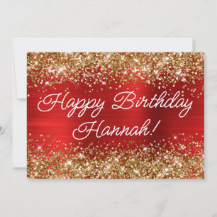 Gold Glitter Red Foil Modern Happy Birthday Card