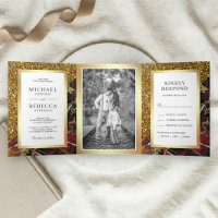 Gold Glitter Red Marble Photo Wedding