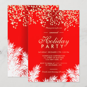 Gold glitter red pines winter corporate holiday invitation