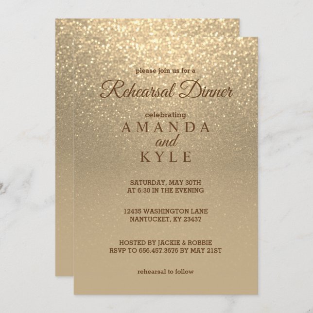 Gold Glitter - Rehearsal Dinner Invitation (Front/Back)