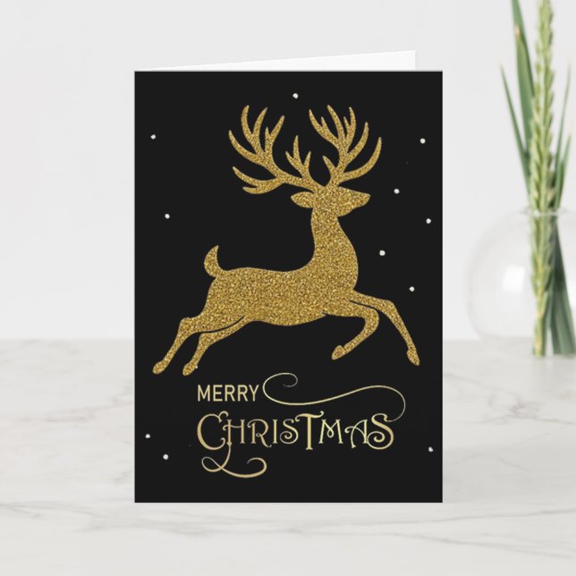 Gold Glitter Reindeer Christmas Card (Front)