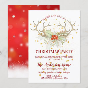 Gold Glitter Reindeer Christmas Dinner Invitation