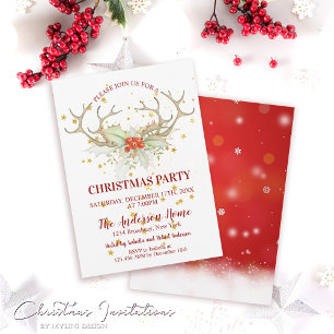 Gold Glitter Reindeer Christmas Dinner Invitation
