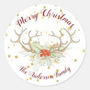 Gold Glitter Reindeer Christmas Stickers