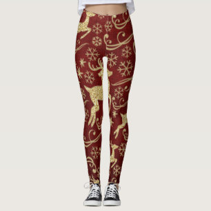 Gold Glitter Reindeer Holiday Leggings