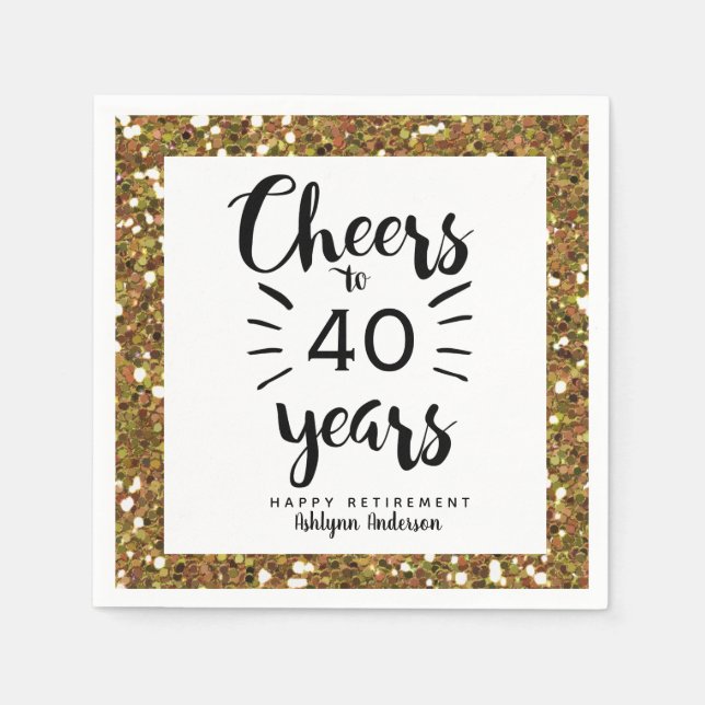 Gold Glitter Retirement Napkin (Front)