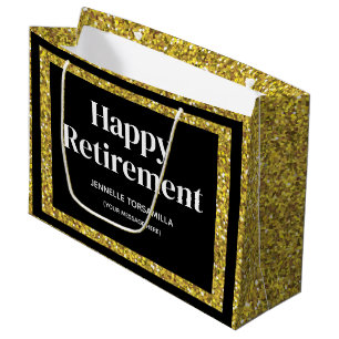 Gold Glitter Retirement Party Large Gift Bag