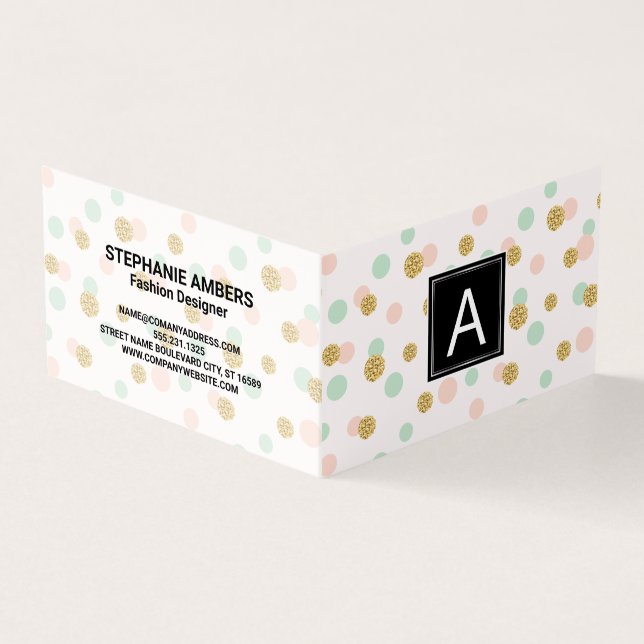 Gold Glitter Retro Polka Dot Patterns Business Card (Outside)