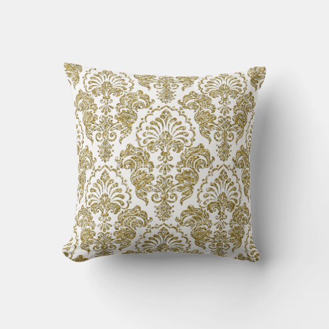 Gold Glitter Reversible Damask Pillow (Front)