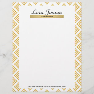 Gold Glitter Rhomboid Over White Background Custom Letterhead