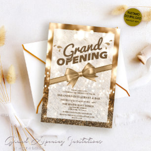 Gold Glitter Ribbon Cutting Grand Opening Invitation