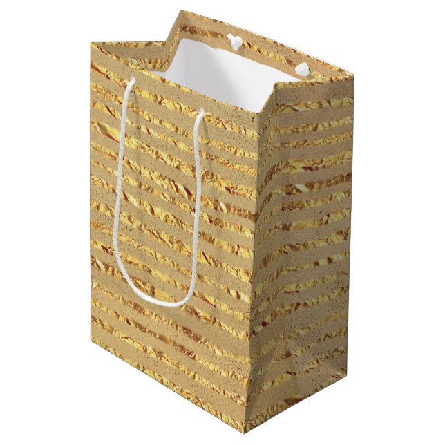 Gold Glitter Ribbon Design  Medium Gift Bag (Front Angled)