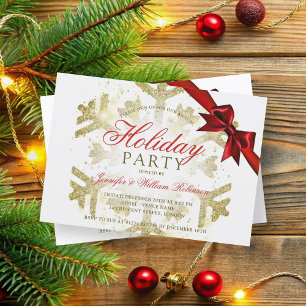 Gold Glitter & Ribbon   Xmas Holiday Party Invitation