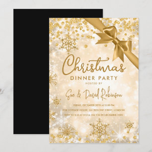 Gold Glitter Ribbon Xmas Winter Holiday Invitation
