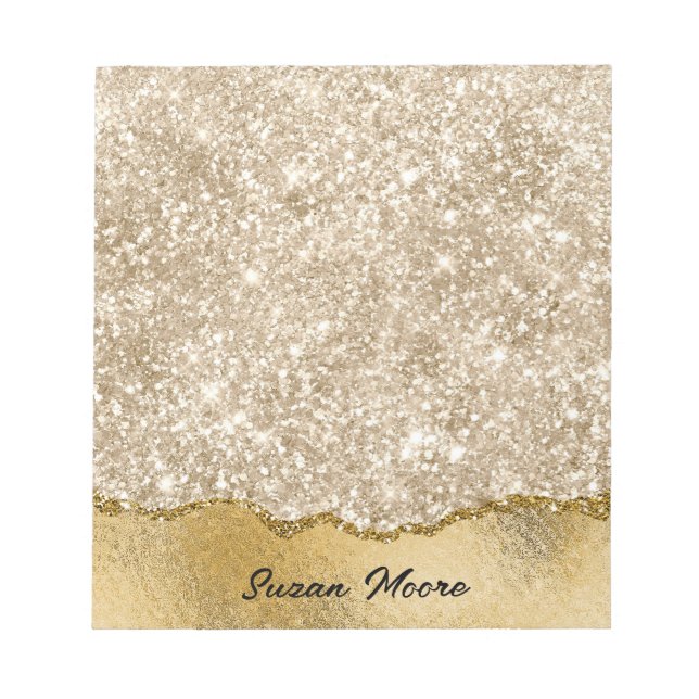 Gold Glitter Ripped Foil Paper Personalised Notepad (Front)
