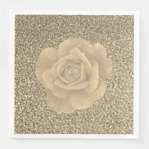 Gold Glitter Rose Floral Bridal Shower Wedding Napkin