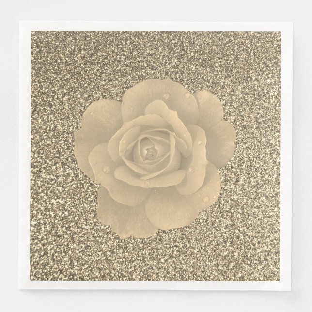 Gold Glitter Rose Floral Bridal Shower Wedding Napkin (Front)