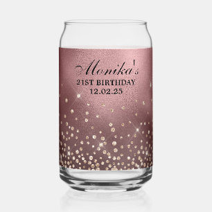 Gold Glitter Rose Gold Foil 21st Birthday Can Glass