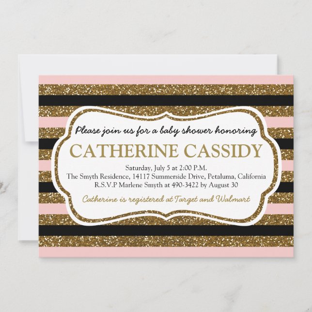 Gold Glitter, Rose Quartz Baby Shower Invitation (Front)