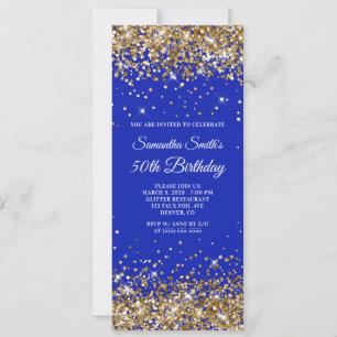 Gold Glitter Royal Blue 50th Birthday Invitation