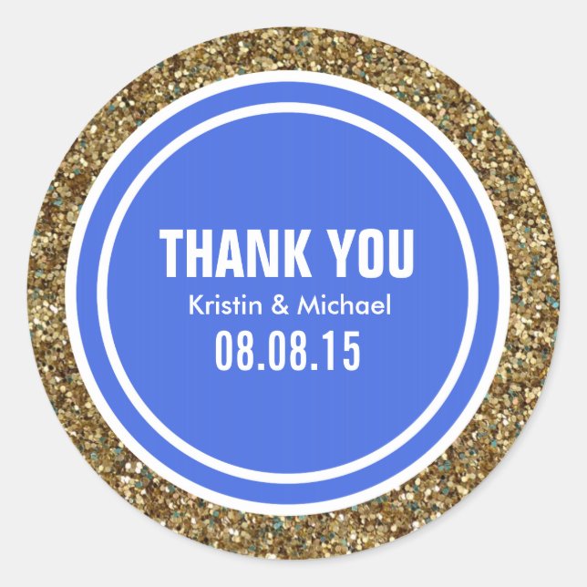 Gold Glitter Royal Blue Custom Thank You Label (Front)