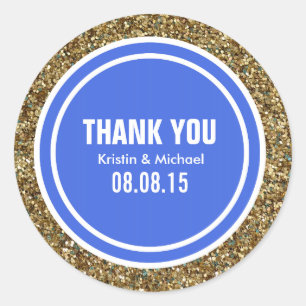 Gold Glitter Royal Blue Custom Thank You Label